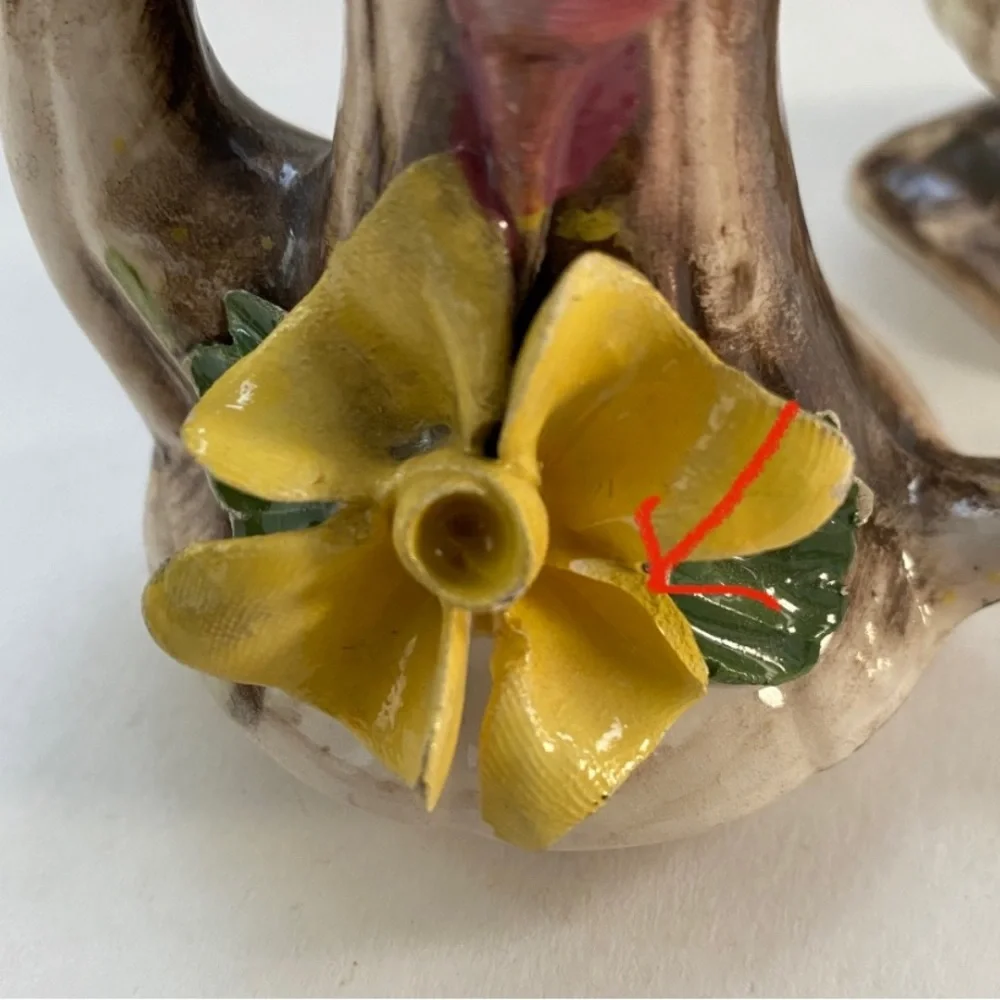 2 Vintage Capodimonte Small Vases Porcelain Flowers Made in Italy
